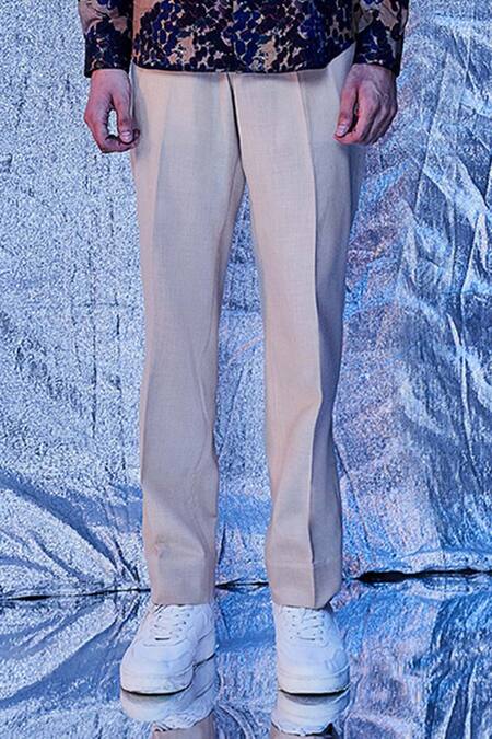 Line Out Line Cream Cotton Straight Fit Trouser Online at Aza Fashions Line Out Line_Cream Cotton Straight Fit Trouser_Online_at_Aza_Fashions