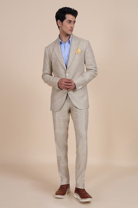 Raghavendra Rathore Blue Linen Suit & Pant Set 