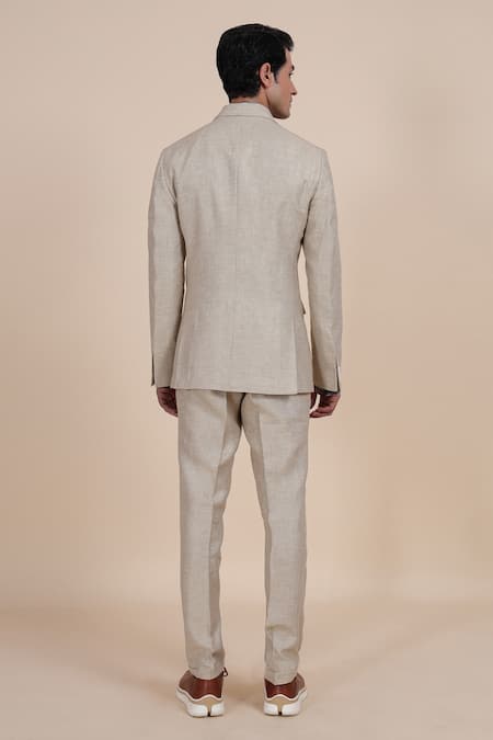 Raghavendra Rathore Blue Linen Suit & Pant Set 