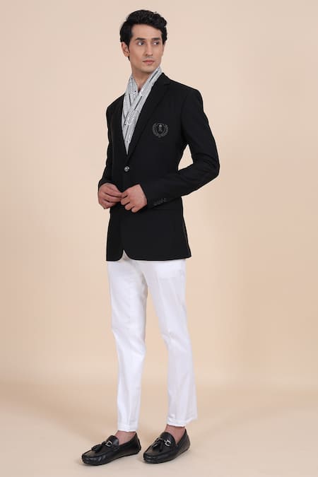 Buy_Raghavendra Rathore Blue_Black Wool Notched Lapel Jacket _Online_at_Aza_Fashions