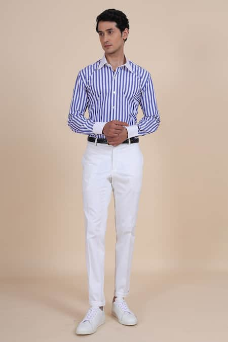 Raghavendra Rathore Blue Striped Shirt 