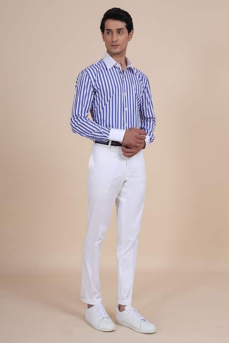 Raghavendra Rathore Blue_Blue Cotton Stripe Shirt _Online_at_Aza_Fashions