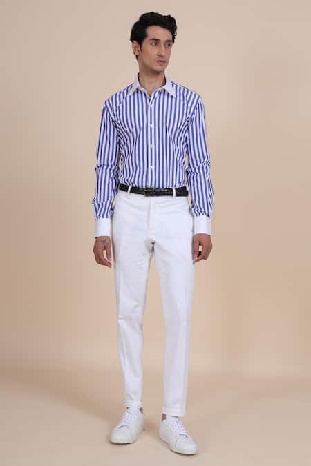 Buy_Raghavendra Rathore Blue_Blue Cotton Stripe Shirt _Online_at_Aza_Fashions