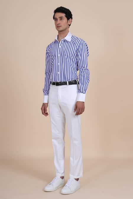 Shop_Raghavendra Rathore Blue_Blue Cotton Stripe Shirt _Online_at_Aza_Fashions