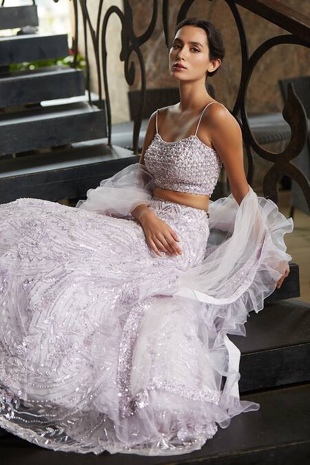 Nadine Dhody_Purple Tulle Sequins, Cut Work Isabella Cutdana Embroidered Bridal Lehenga Set _Online_at_Aza_Fashions