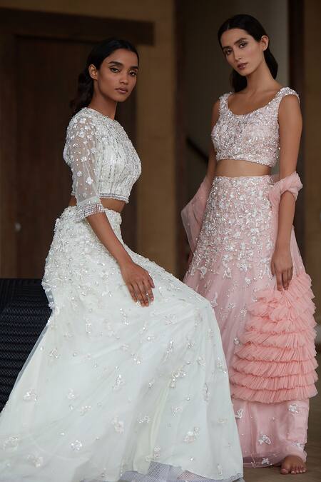 Nadine Dhody Pink Tulle Beads, Sequins Round Neck Camalie Embroidered Lehenga Set Online at Aza Fashions Nadine Dhody_Pink Tulle Beads, Sequins Round Neck Camalie Embroidered Lehenga Set _Online_at_Aza_Fashions