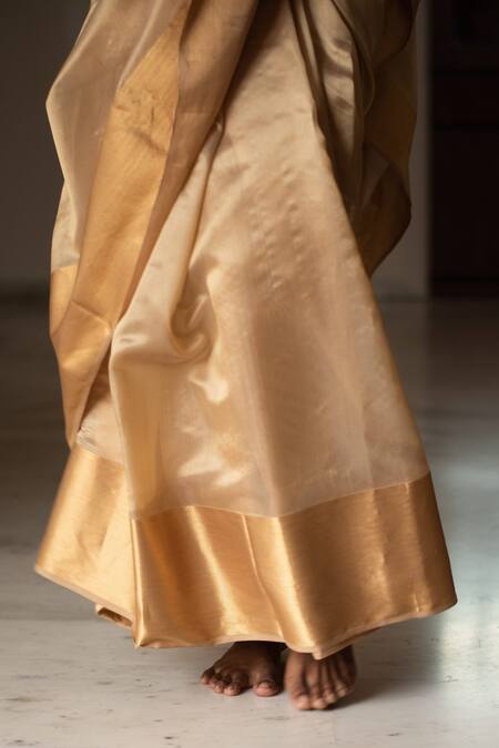 Priyanka Raajiv_Beige Silk Chanderi Thread Saree_at_Aza_Fashions