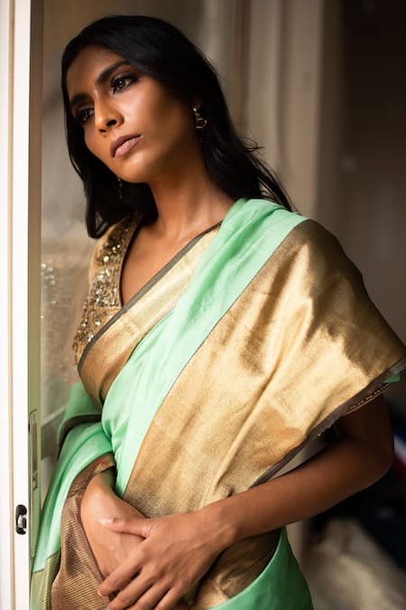 Priyanka Raajiv Green Silk Chanderi Thread Saree Online at Aza Fashions Priyanka Raajiv_Green Silk Chanderi Thread Saree _Online_at_Aza_Fashions