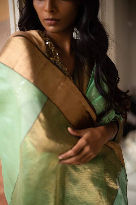 Shop Priyanka Raajiv Green Silk Chanderi Thread Saree Online at Aza Fashions Shop_Priyanka Raajiv_Green Silk Chanderi Thread Saree _Online_at_Aza_Fashions