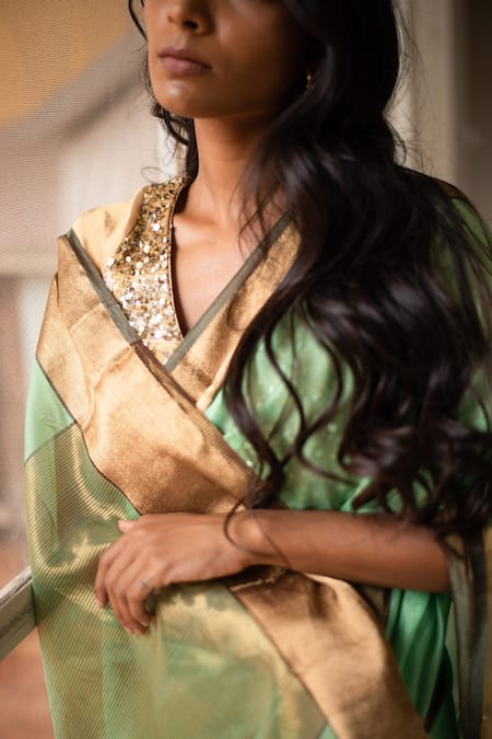 Priyanka Raajiv Green Silk Chanderi Thread Saree at Aza Fashions Priyanka Raajiv_Green Silk Chanderi Thread Saree _at_Aza_Fashions