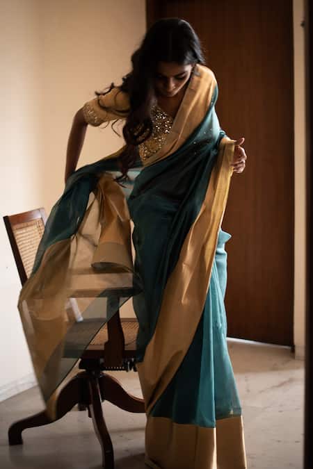 Priyanka Raajiv Blue Silk Chanderi Thread Saree Online at Aza Fashions Priyanka Raajiv_Blue Silk Chanderi Thread Saree _Online_at_Aza_Fashions
