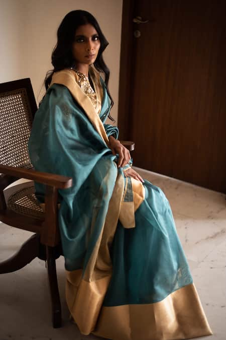 Buy Priyanka Raajiv Blue Silk Chanderi Thread Saree Online at Aza Fashions Buy_Priyanka Raajiv_Blue Silk Chanderi Thread Saree _Online_at_Aza_Fashions