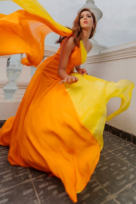 Burnt Orange Off-the-Shoulder Mermaid Prom Dress Long With Split – Ballbella