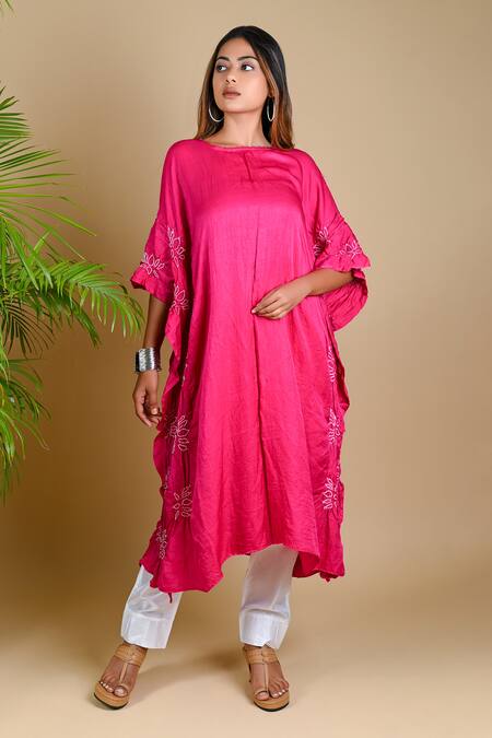 Buy_Dyelogue_Pink Gajji Silk Bandhani Tunic _Online_at_Aza_Fashions