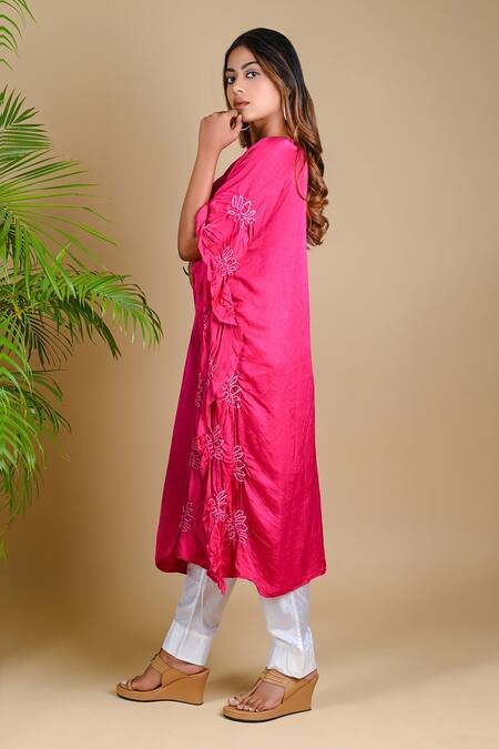 Dyelogue_Pink Gajji Silk Bandhani Tunic _Online_at_Aza_Fashions