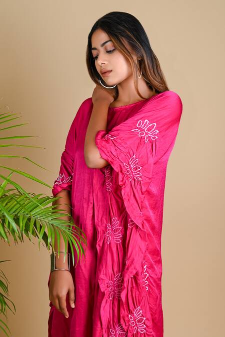 Shop_Dyelogue_Pink Gajji Silk Bandhani Tunic _Online_at_Aza_Fashions