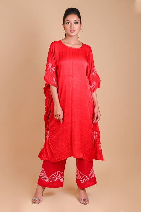 Dyelogue Red Gajji Silk Bandhani Tunic 