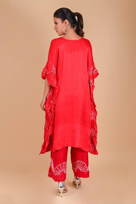 Shop_Dyelogue_Red Gajji Silk Bandhani Tunic _at_Aza_Fashions