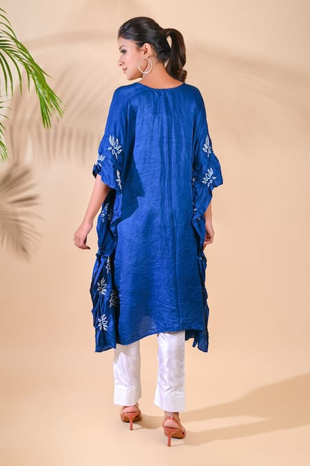 Shop_Dyelogue_Blue Gajji Silk Bandhani Tunic _at_Aza_Fashions