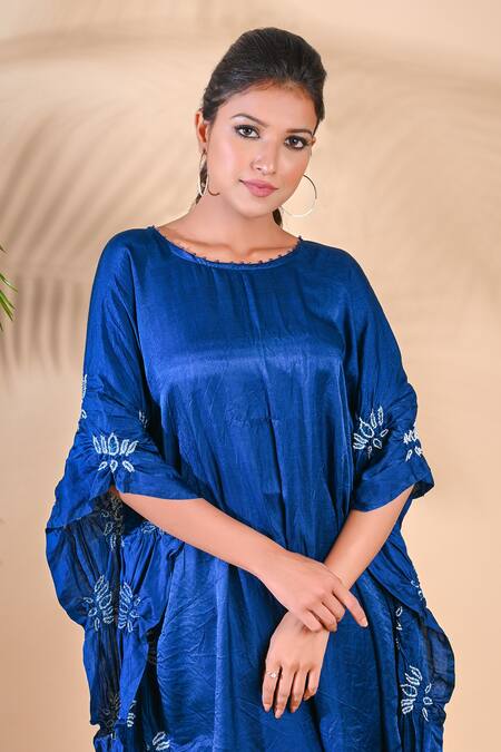 Shop_Dyelogue_Blue Gajji Silk Bandhani Tunic _Online_at_Aza_Fashions