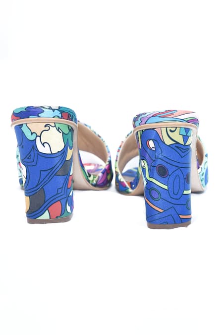 Buy_Foot Fuel_Blue Embroidery Loved Abstract Print Block Heels _Online_at_Aza_Fashions