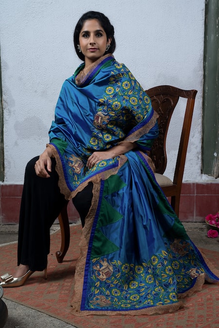 Latha Puttanna Blue Silk Embroidered Dupatta 