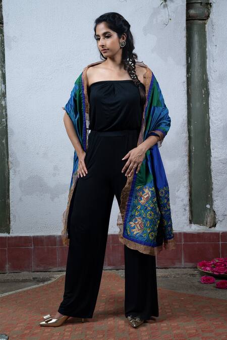 Latha Puttanna Blue Silk Embroidered Dupatta Online at Aza Fashions Latha Puttanna_Blue Silk Embroidered Dupatta _Online_at_Aza_Fashions