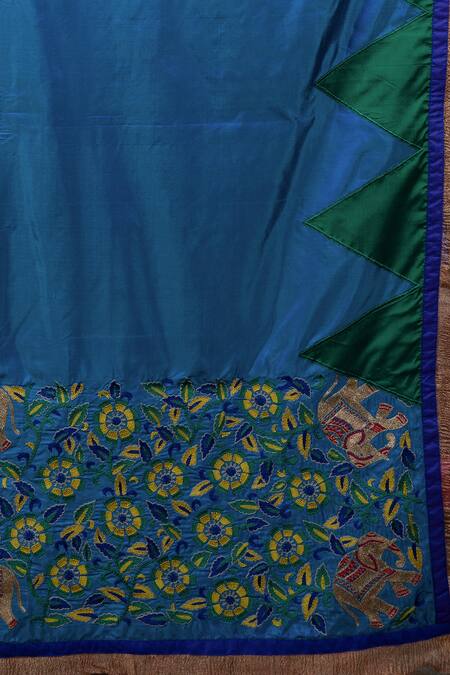 Shop Latha Puttanna Blue Silk Embroidered Dupatta Online at Aza Fashions Shop_Latha Puttanna_Blue Silk Embroidered Dupatta _Online_at_Aza_Fashions