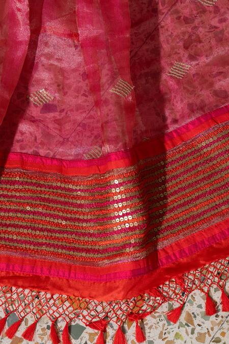 Buy_Latha Puttanna_Pink Silk Embroidered Dupatta _Online_at_Aza_Fashions