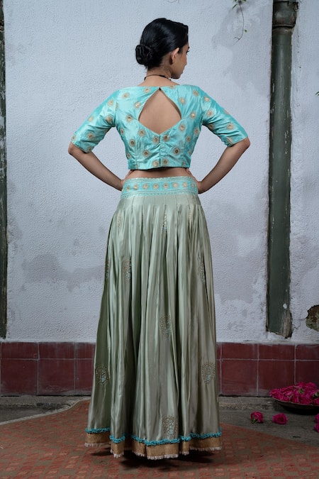 Buy Latha Puttanna Grey Crepe V Neck Embroidered Lehenga Set Online at Aza Fashions Buy_Latha Puttanna_Grey Crepe V Neck Embroidered Lehenga Set _Online_at_Aza_Fashions