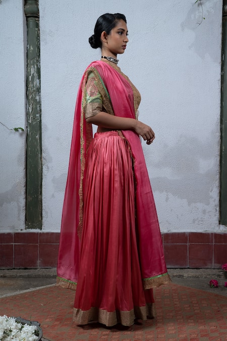 Latha Puttanna Pink Silk Round Embroidered Lehenga Set Online at Aza Fashions Latha Puttanna_Pink Silk Round Embroidered Lehenga Set _Online_at_Aza_Fashions