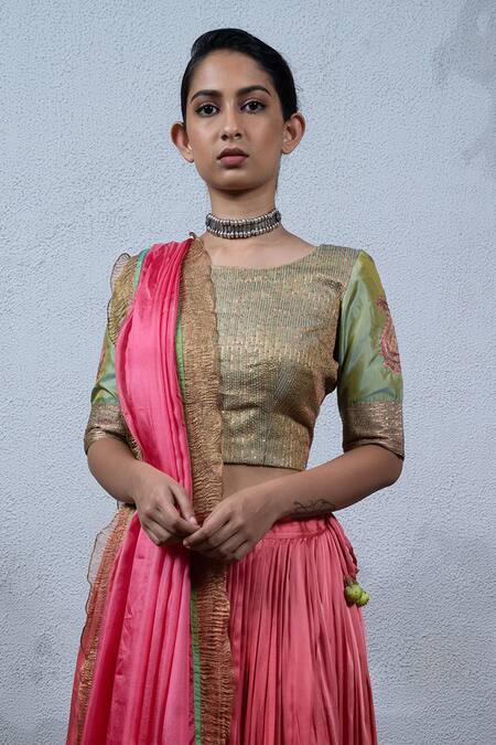 Shop Latha Puttanna Pink Silk Round Embroidered Lehenga Set Online at Aza Fashions Shop_Latha Puttanna_Pink Silk Round Embroidered Lehenga Set _Online_at_Aza_Fashions