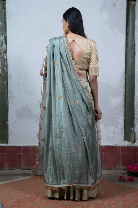 Shop Latha Puttanna Green Silk Round Embroidered Lehenga Set at Aza Fashions Shop_Latha Puttanna_Green Silk Round Embroidered Lehenga Set _at_Aza_Fashions