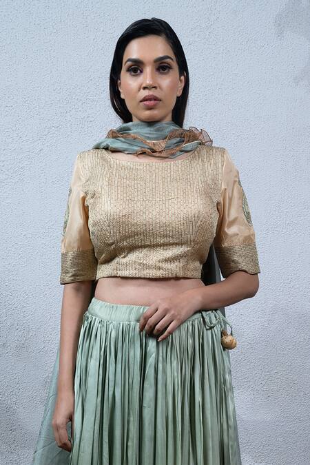 Shop Latha Puttanna Green Silk Round Embroidered Lehenga Set Online at Aza Fashions Shop_Latha Puttanna_Green Silk Round Embroidered Lehenga Set _Online_at_Aza_Fashions