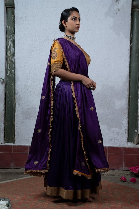 Latha Puttanna Purple Silk Round Embroidered Lehenga Set Online at Aza Fashions Latha Puttanna_Purple Silk Round Embroidered Lehenga Set _Online_at_Aza_Fashions