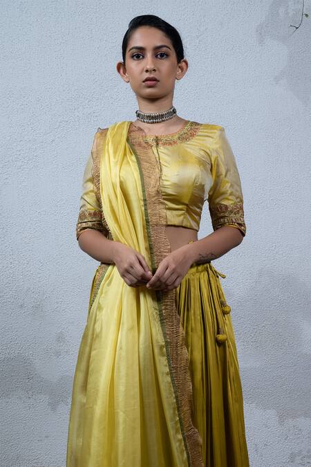 Shop Latha Puttanna Yellow Silk Round Embroidered Lehenga Set Online at Aza Fashions Shop_Latha Puttanna_Yellow Silk Round Embroidered Lehenga Set _Online_at_Aza_Fashions