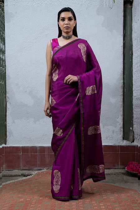 Latha Puttanna Hand Block Printed Saree with Blouse 