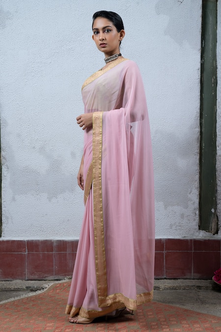 Women's Woven Pure Chiffon Saree With Blouse Piece (Am-Rossy-Colors_Baby  Pink) : Amazon.in: Fashion