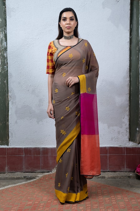 Latha Puttanna Hand Block Printed Saree with Blouse 