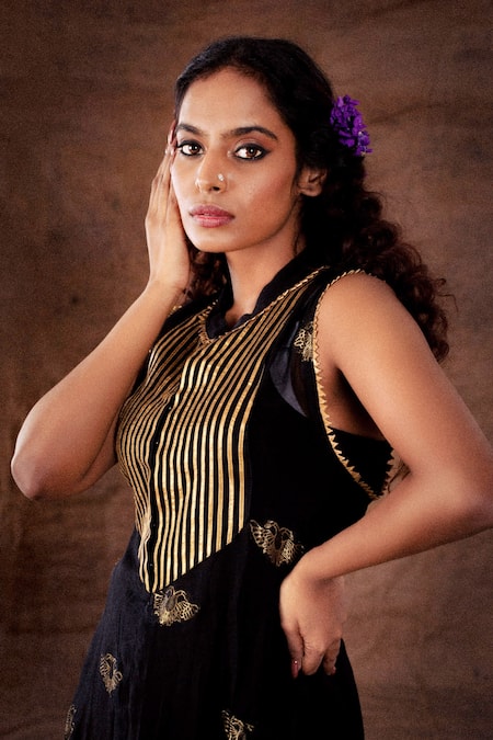 Buy_LATHA PUTTANNA_Black Georgette Printed Polkas And Flared Sharara & Kurta Set _Online_at_Aza_Fashions