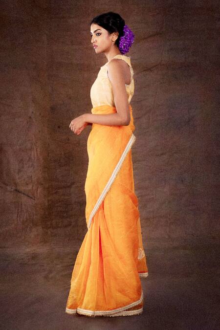 LATHA PUTTANNA_Orange Silk Organza Round Saree With Embroidered Blouse_Online_at_Aza_Fashions