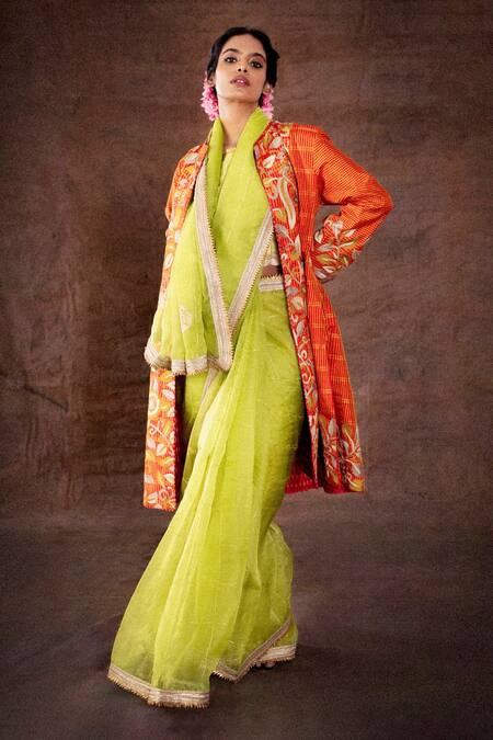 Nandini Green and Yellow Half saree - ekantastudio