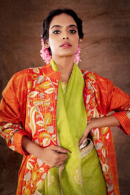 Buy_Latha Puttanna_Green Silk Organza Embroidered Saree With Blouse _Online_at_Aza_Fashions