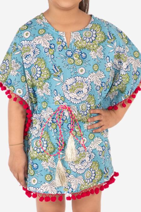 Shop_Lil Peacock_Blue Cotton Printed Kaftan Dress _Online_at_Aza_Fashions
