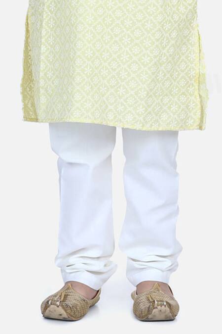 Shop_Lil Picks_Yellow Cotton Chikankari Kurta With Pyjama _Online_at_Aza_Fashions