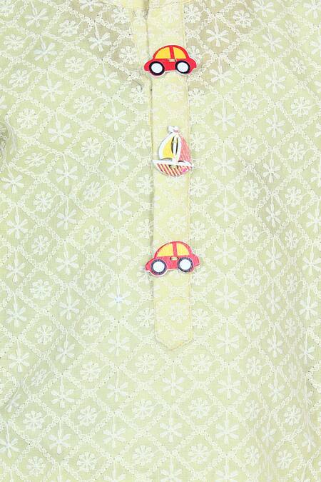 Lil Picks_Yellow Cotton Chikankari Kurta With Pyjama _at_Aza_Fashions