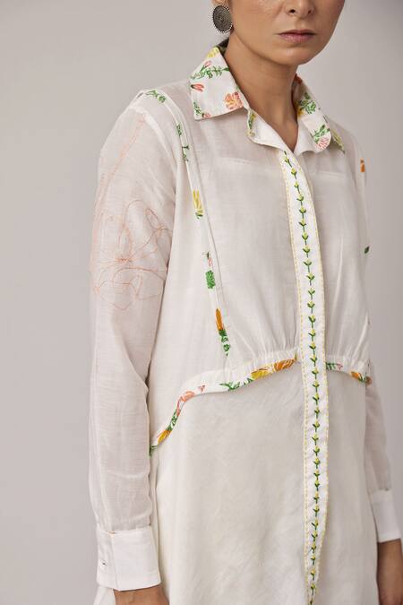Buy Pallavi Kandoi White 100% , 30% Silk, 70% Floral Print, Shirt Tunic And Pant Set Online at Aza Fashions Buy_Pallavi Kandoi_White 100% , 30% Silk, 70% Floral Print, Shirt Tunic And Pant Set _Online_at_Aza_Fashions