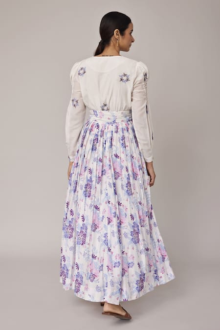 Pallavi Kandoi Floral Embroidered Top & Printed Skirt Set 