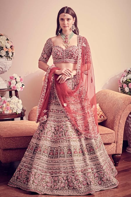 Buy Precious Pink Thread Work Silk Bridal Wear Lehenga Choli - Zeel Clothing