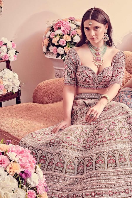 Jigar & Nikita_Green Lehenga And Blouse Velvet Dupatta Net Floral Embroidered Bridal Set_Online_at_Aza_Fashions